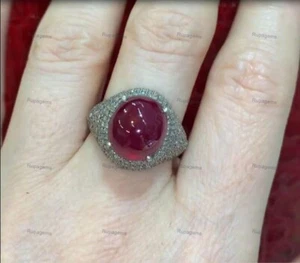 925 Sterling Silver Ring Natural Ruby Gemstone Ring Handmade Pave Diamond Ring - Picture 1 of 7