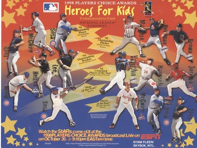 1998 Fleer/Skybox Players Choice Awards Heroes for Kid Commemorative Card 11x8.5 - Image 1 of 2