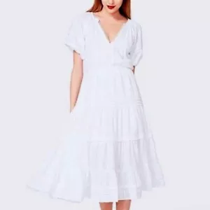 Betsey Johnson White Cottagecore Confetti Maxi Dress Tiered Puff Sleeve Size M - Picture 1 of 5