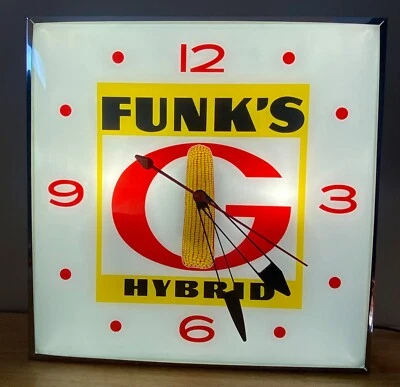 Funk's G Hybrid Seed Corn Lighted Advertising Square Wall Clock Free Shipping - Image 1 of 3