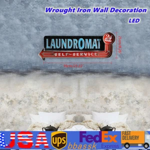 Vintage LED Light Laundry Shop Hanging Sign LAUNDROMAT Sign Art Home Wall Decor - Picture 1 of 12