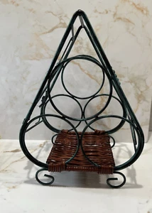 Three Bottles Of Wine Rack grape and leafdesign, dark brown wicker bottom - Picture 1 of 8