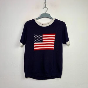 Vintage Crystal Kobe Women's Jumper Pullover Short Sleeve USA Flag Size M - Picture 1 of 5