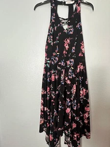 Candies Dress Womens Medium Black Cottagecore Floral Shark Bite Sleeveless Midi - Picture 1 of 11
