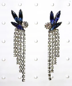 Orecchini a goccia vintage art deco strass blu e trasparenti pendenti orecchie traforate - Foto 1 di 3