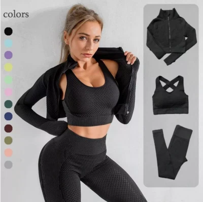 Seamless Women Yoga Set Workout Sportswear Gym Clothing Fitness Long Sleeve Top - Image 1 of 4