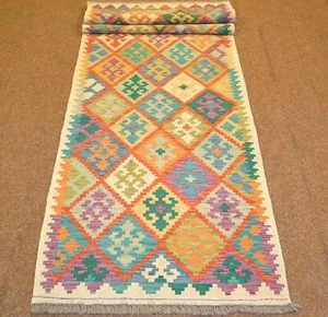 Handgewebter Orient Kelim Afghan Nr.698  297x86cm aus 100% Wolle - Picture 1 of 10