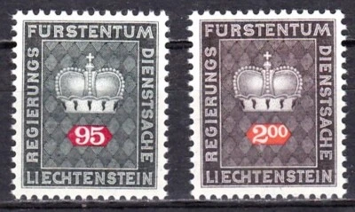LIECHTENSTEIN #O55 & O58 MNH ROYAL CROWN ISSUED 1969 (WHITE GRANITE PAPER) - Image 1 of 2