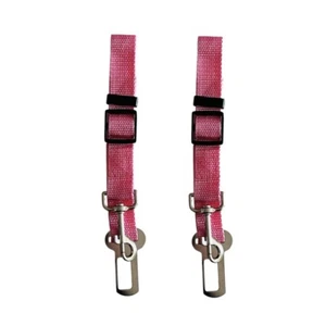2X Hellrosa Bunt Hund Haustier Sicherheit Verstellbar Auto Sicherheitsgurt Leine 18’-27,5’ - Bild 1 von 3