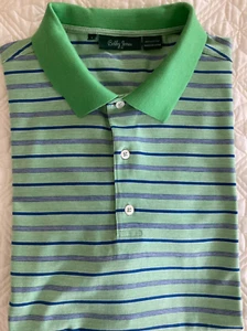 Bobby Jones Men’s Golf Classic Polo Shirt Sz.L Blue/Green Stripe 100% Cotton EC. - Picture 1 of 14