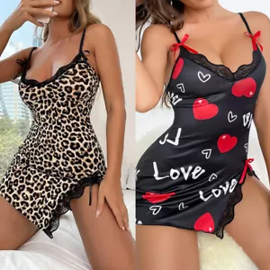 Lencería Sexy Mujeres Bata Satén Encaje Seda Ropa Interior Babydoll Camisón Prendas para dormir - Imagen 1 de 37