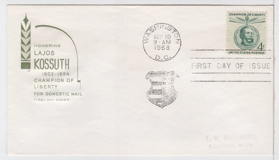 TurtlesTradingPost- Lajos Kossuth - 1958 #1117- House of Farnum FDC - Image 1 of 1