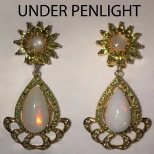 925 Plata de Ley Multicolor Ópalo , Piedra Luna, Peridoto & Tsavorite Pendientes - Imagen 1 de 4