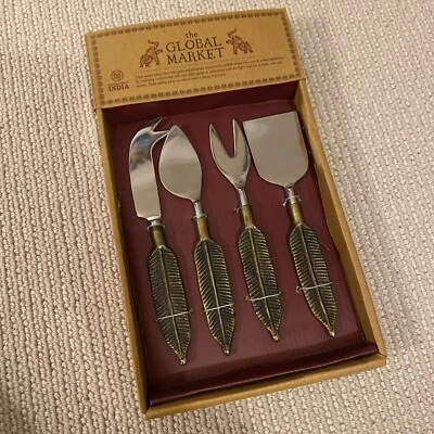 Juego de cuchillos esparcidores de corte de queso The Global Market India (diseño de hoja/pluma) Foto 1 de 4