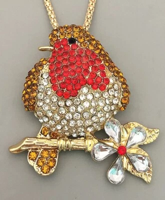 Collar Colgante Betsey Johnston Pájaro Rojo Sentado Ramita Cristal Estrás Nuevo con Etiquetas Foto 1 de 4
