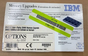 IBM 01K1137 Non-Parity DIMM 64MB 100MHz 3.3V S DRAM 4k Refresh NEW SEALED - Picture 1 of 3