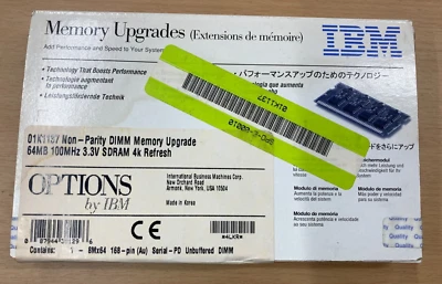 IBM 01K1137 Non-Parity DIMM 64MB 100MHz 3.3V S DRAM 4k Refresh NEW SEALED - Image 1 of 3