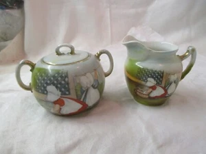 Vintage Bavaria Royal Bayreuth Creamer & Sugar Sunbonnet Babies Laundry Day - Picture 1 of 6