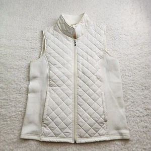 Blair Quilted Vest Med White Sweater Pockets Full Zip Layer Collar Old Money - Picture 1 of 7