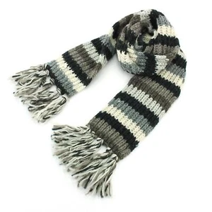 Handmade Wool Scarf Hand Knitted 160cm Long Warm Nepal Stripe Natural - Picture 1 of 3
