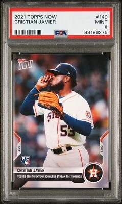 2021 Topps Now #140 Cristian Javier PSA 9 RC Astros 17 Inning Scoreless Streak - Image 1 of 2