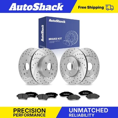 Front Rear Drilled Slotted Brake Rotors Ceramic Pads for Nissan Frontier - Image 1 of 4