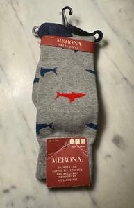 Merona Herrensocken Haie 1 Paar Größe 6-10 verstärkte Ferse und Zehen neu mit Etikett grau blau - Bild 1 von 6
