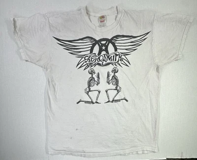 Vintage 90s Aerosmith Skeleton Graphic Tee White XL Fruit of the Loom Rock Band - Image 1 of 4