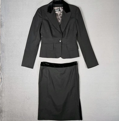 Dolce & Gabbana 2 Piezas Falda Traje Mujer 28/42 Negro Lana 2 Botones Italiano D&G Foto 1 de 4