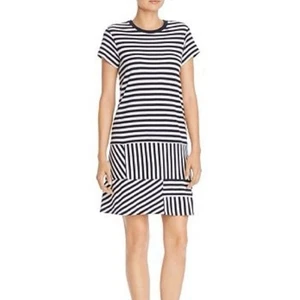 ATM Anthony Thomas Melillo Stripe Navy and White Short Sleeve T-Shirt Mini Dress - Picture 1 of 7