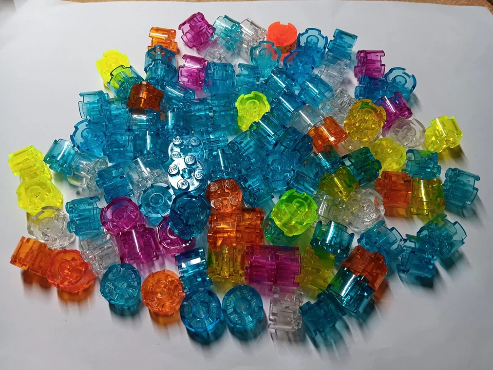 LEGO BULK LOT OF 100 TRANS ROUND 2X2 BRICKS #3941 MIXED COLORS - Image 1 of 1