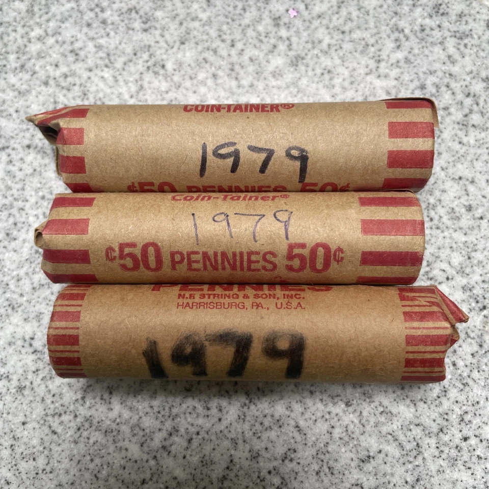 1979 Lincoln Memorial Cent Roll - Circulated 3 Rolls Mixed Mints Unsearched - Image 1 of 1
