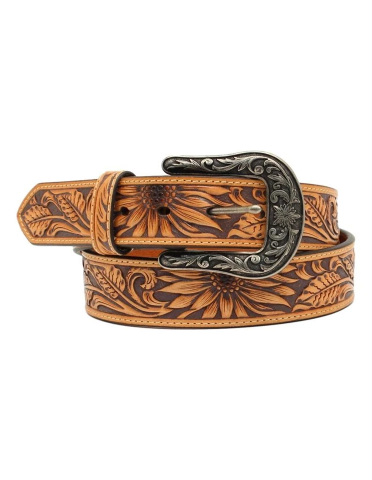 Nocona N320001608 Womens Sunflower Tooled Tan Leather Belt Size S BELT ONLY VGUC
