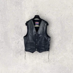 vintage 90s Route 69 real leather vest Bike Wear jacket 80s retro rocker - Picture 1 of 5