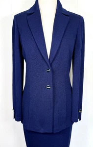 Basic St.John 2 piece blue long jacket skirt suit logo buttons NWOT size 6 - Picture 1 of 4