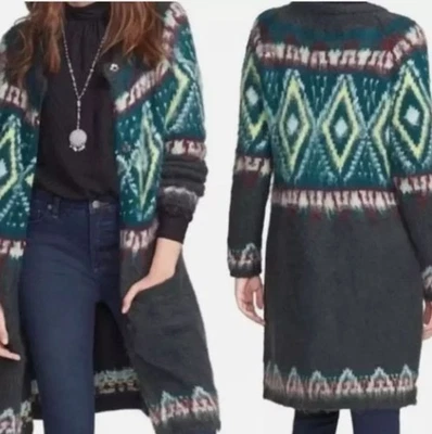 Cárdigan Suéter Free People Fair Isle Long Line XS Lana Mohair Boho Abrigo Foto 1 de 4