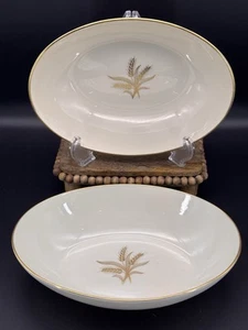 "Juego de 2 tazones para servir ovalados marfil Lenox Wheat R-442 9,6"" adornos dorados de colección" - Imagen 1 de 9