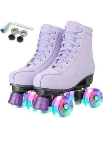 Roller Skates for Women High-Top Double-Row Purple. Shiny Four Wheel Size 9 - Picture 1 of 8