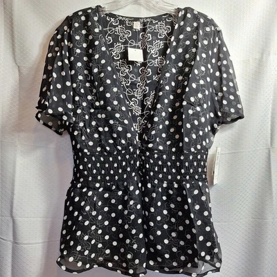 NUEVO CON ETIQUETAS $ COLECCIÓN JM Top Babydoll Transparente 2 Piezas Talla 12 Negro Blanco Floral Punto Y2K Foto 1 de 4