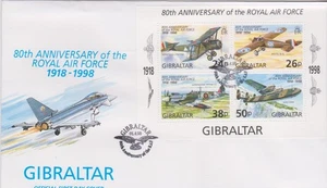 GB GIBRALTAR 1998 Royal Air Force 80th Anniversary/RAF Aircraft M/S SG MS833 FDC - Picture 1 of 1