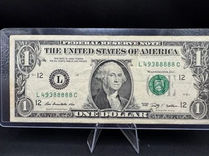 💵 2009 $1 Fancy Serial #L49388888C 💎 Quad 8 Lucky Dollar - Picture 1 of 2