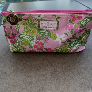 Neu ohne Etikett Lilly Pulitzer x Estee Lauder Canvas-Make-up-Tasche rosa Dschungelkatzenmotiv - Bild 1 von 8