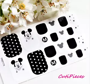 Arte en uñas dedo del pie uñas cubierta completa esmalte ratón pegatinas envoltura Mickey negro blanco T175 - Imagen 1 de 1
