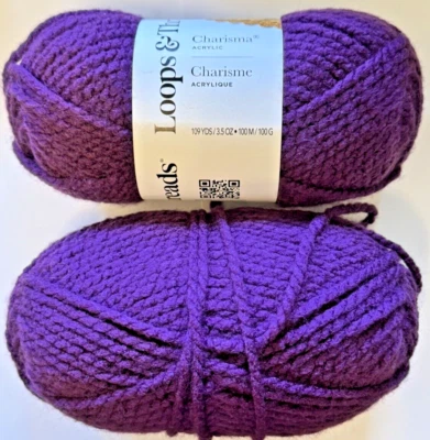 Lot 2 Skeins Charisma Loops & Threads Yarn Dark Purple J3 3.5oz 109yd #5 bulky - Image 1 of 4