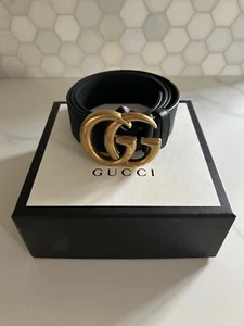 Gucci GG Marmont Wide Belt Black Gold 400593 AP00T 1000 size 95 - Picture 1 of 8