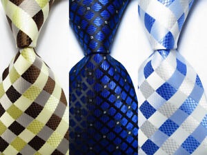 3 pcs New Classic Checks JACQUARD WOVEN 100% Silk Men's Tie Necktie
