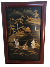 Japanese Lacquer Panel, Meiji Period, Inlaid. Shibayama