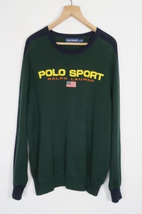 POLO SPORT RALPH LAUREN Embroidered Spell Out Mens Green Pullover Jumper XL - Imagen 1 de 12