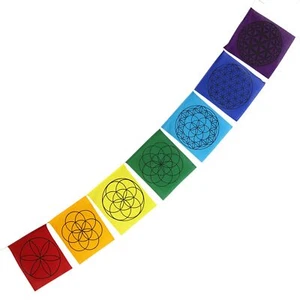 Gebetsfahne Heilige Geometrie Blume des Lebens Chakrafarben Stoff ca. 24x21cm - Picture 1 of 10