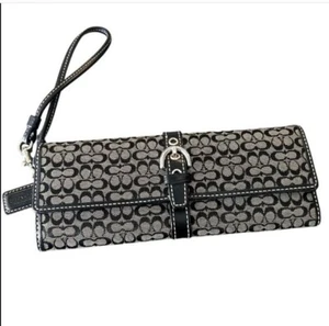 COACH Signature Wallet Black Fabric Leather Wristlet Vintage - Picture 1 of 5